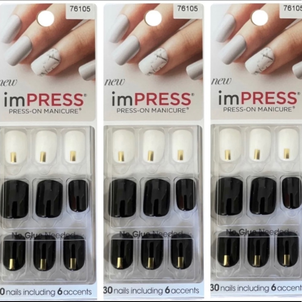 ImPress Press-On Black & White Nails Night Fever x 3 Packs!